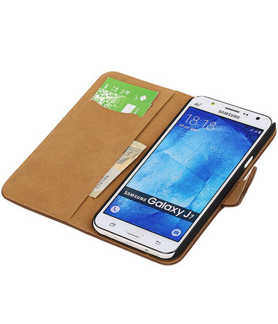 Samsung Galaxy J7 Bark Hout Booktype Wallet Hoesje Bruin