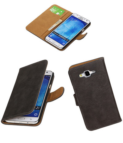 Samsung Galaxy J7 Bark Hout Booktype Wallet Hoesje Grijs