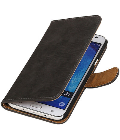Samsung Galaxy J7 Bark Hout Booktype Wallet Hoesje Grijs