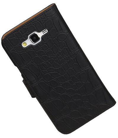 Samsung Galaxy J7 Croco Booktype Wallet Hoesje Zwart