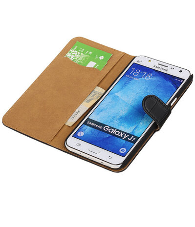 Samsung Galaxy J7 Croco Booktype Wallet Hoesje Zwart