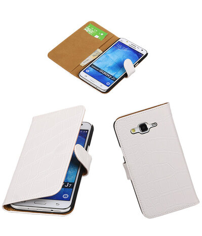 Samsung Galaxy J7 Croco Booktype Wallet Hoesje Wit