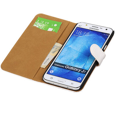 Samsung Galaxy J7 Croco Booktype Wallet Hoesje Wit