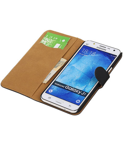 Samsung Galaxy J7 Effen Booktype Wallet Hoesje Zwart