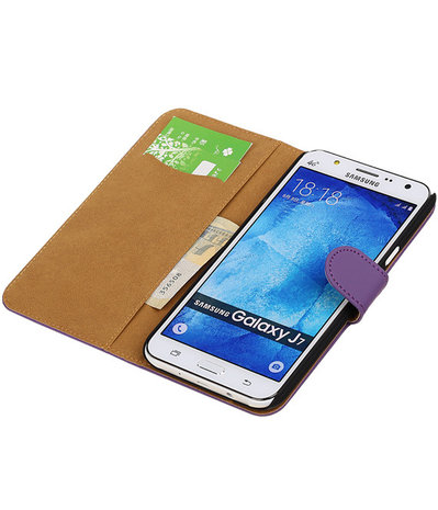 Samsung Galaxy J7 Effen Booktype Wallet Hoesje Paars