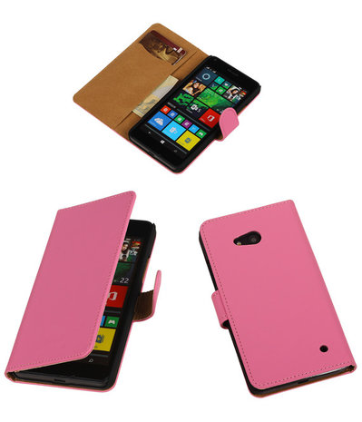 Microsoft Lumia 640 Effen Booktype Wallet Hoesje Roze