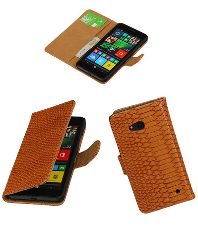 Microsoft Lumia 640 Snake Booktype Wallet Hoesje Bruin