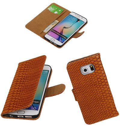 Slang Bruin Samsung Galaxy S6 Edge Book Wallet Case Hoesje