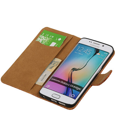 Slang Bruin Samsung Galaxy S6 Edge Book Wallet Case Hoesje