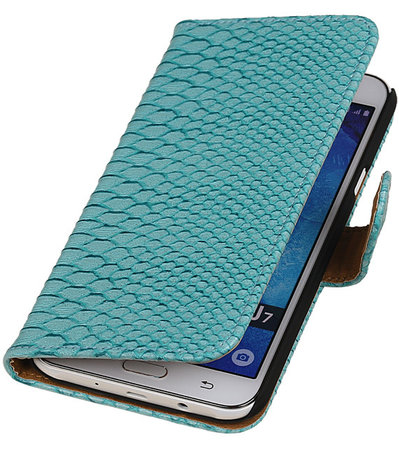 Samsung Galaxy J7 Snake Slang Booktype Wallet Hoesje Turquoise