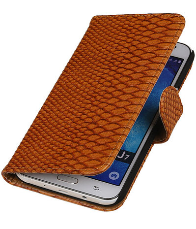 Samsung Galaxy J7 Snake Slang Booktype Wallet Hoesje Bruin