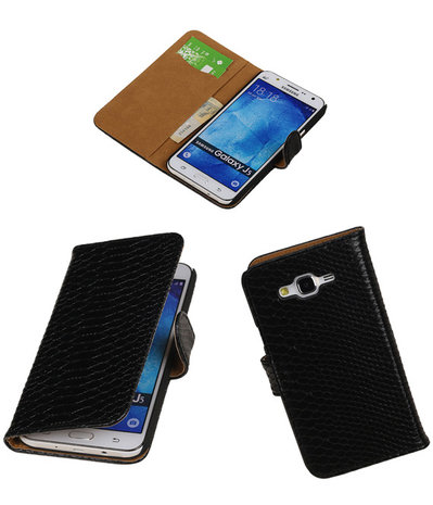 Samsung Galaxy J5 Snake Slang Booktype Wallet Hoesje Zwart