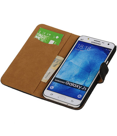 Samsung Galaxy J5 Snake Slang Booktype Wallet Hoesje Zwart