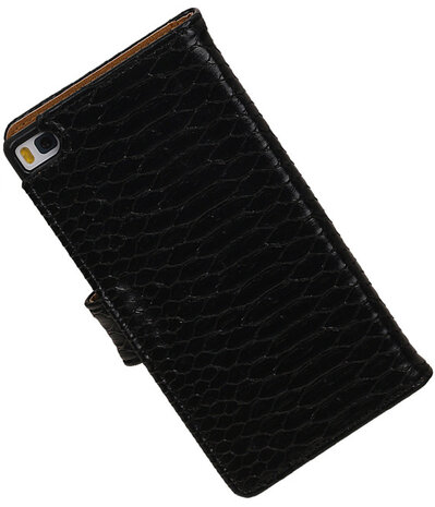 Huawei P8 Snake Slang Booktype Wallet Hoesje Zwart