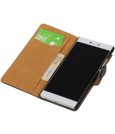 Huawei P8 Snake Slang Booktype Wallet Hoesje Zwart