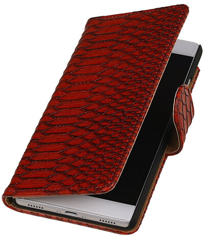 Huawei P8 Snake Slang Booktype Wallet Hoesje Rood