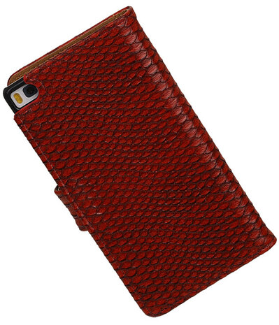 Huawei P8 Snake Slang Booktype Wallet Hoesje Rood