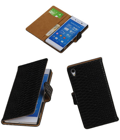 Sony Xperia Z4 / Z3 Plus Snake Slang Booktype Wallet Hoesje Zwart