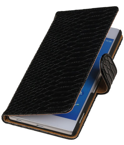 Sony Xperia Z4 / Z3 Plus Snake Slang Booktype Wallet Hoesje Zwart