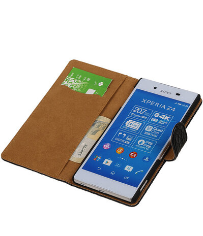 Sony Xperia Z4 / Z3 Plus Snake Slang Booktype Wallet Hoesje Zwart