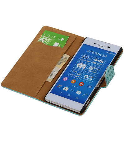 Sony Xperia Z4 / Z3 Plus Snake Slang Booktype Wallet Hoesje Turquoise