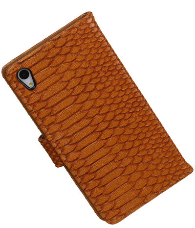 Sony Xperia Z4 / Z3 Plus Snake Slang Booktype Wallet Hoesje Bruin