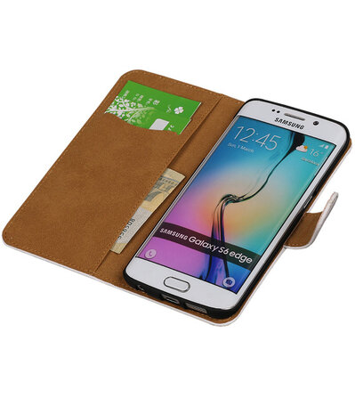 Hoesje voor Samsung Galaxy S6 Edge Krokodil Booktype Wallet Wit