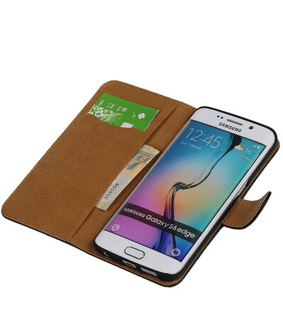 Hoesje voor Samsung Galaxy S6 Edge Krokodil Booktype Wallet Zwart