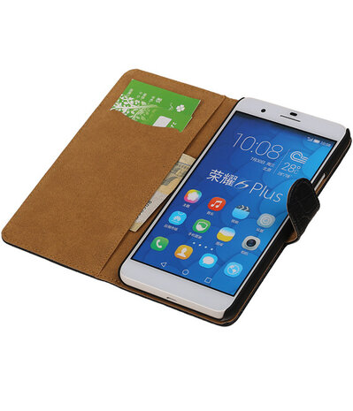 Croco Zwart Honor 6 Plus Book/Wallet Case/Cover