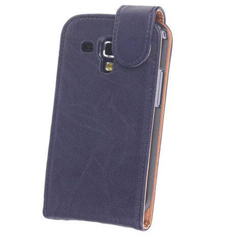 Polar Echt Lederen Samsung Galaxy S Duos S7562 Flipcase Hoesje Navy Blue