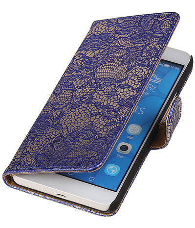 Huawei Honor 6 Plus Lace Kant Booktype Wallet Hoesje Blauw