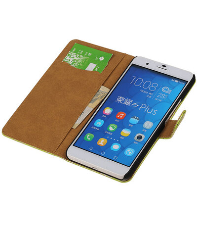 Huawei Honor 6 Plus Lace Kant Booktype Wallet Hoesje Groen