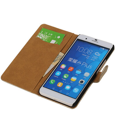 Huawei Honor 6 Plus Lace Kant Booktype Wallet Hoesje Goud