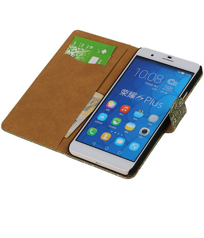 Huawei Honor 6 Plus Lace Kant Booktype Wallet Hoesje Donker Groen
