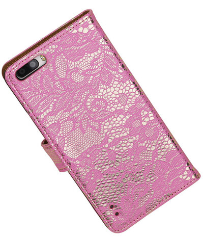 Huawei Honor 6 Plus Lace Kant Booktype Wallet Hoesje Roze