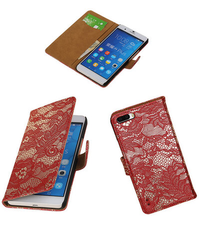 Huawei Honor 6 Plus Lace Kant Booktype Wallet Hoesje Rood