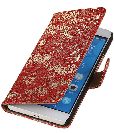 Huawei Honor 6 Plus Lace Kant Booktype Wallet Hoesje Rood