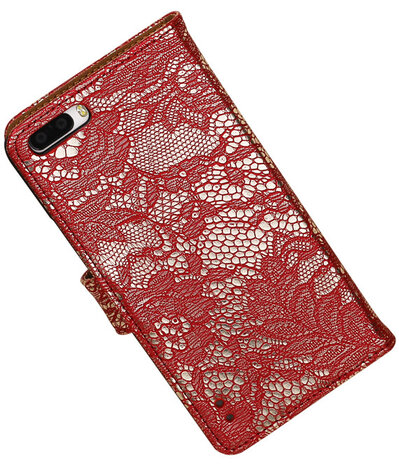 Huawei Honor 6 Plus Lace Kant Booktype Wallet Hoesje Rood