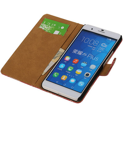 Huawei Honor 6 Plus Lace Kant Booktype Wallet Hoesje Rood