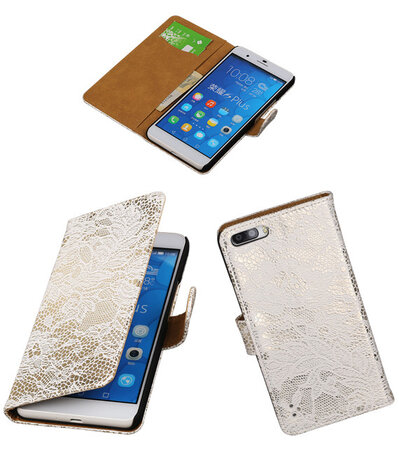 Huawei Honor 6 Plus Lace Kant Booktype Wallet Hoesje Wit