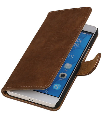 Huawei Honor 6x Plus Bark Hout Booktype Wallet Hoesje Bruin