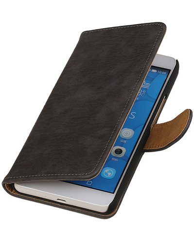 Huawei Honor 6 Plus Bark Hout Booktype Wallet Hoesje Grijs