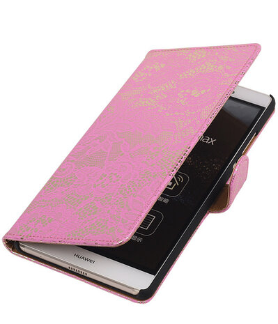 Huawei P8 Max Lace Kant Booktype Wallet Hoesje Roze