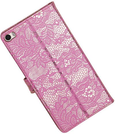 Huawei P8 Max Lace Kant Booktype Wallet Hoesje Roze