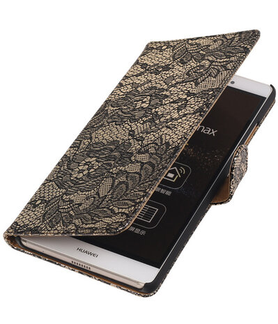 Huawei P8 Max Lace Kant Booktype Wallet Hoesje Zwart