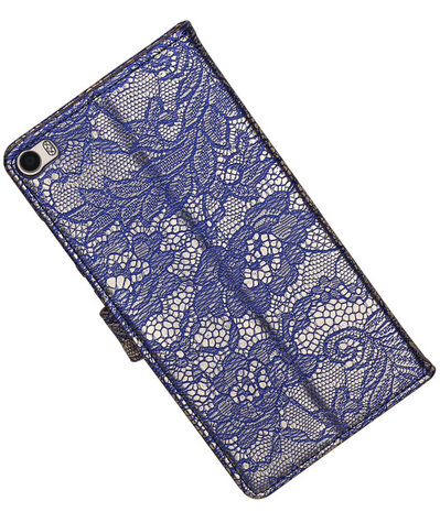 Huawei P8 Max Lace Kant Booktype Wallet Hoesje Blauw