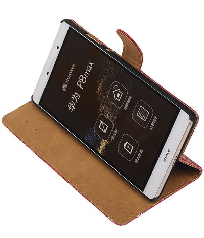 Huawei P8 Max Lace Kant Booktype Wallet Hoesje Donker Rood