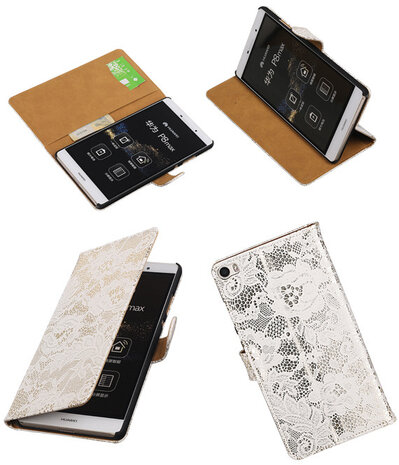 Huawei P8 Max Lace Kant Booktype Wallet Hoesje Wit
