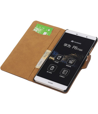 Huawei P8 Max Bark Hout Booktype Wallet Hoesje Bruin