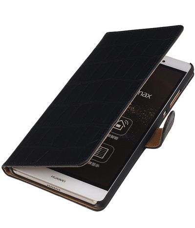 Huawei P8 Max Croco Booktype Wallet Hoesje Zwart